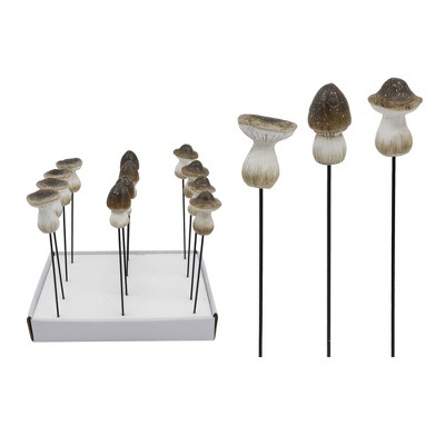 Transpac Resin Grey Mushroom Picks In PDQ S/12 Home Decorations Spring