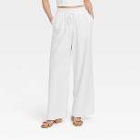 Women's High-Rise Wide Leg Linen Pull-On Pants - A New Day™ White