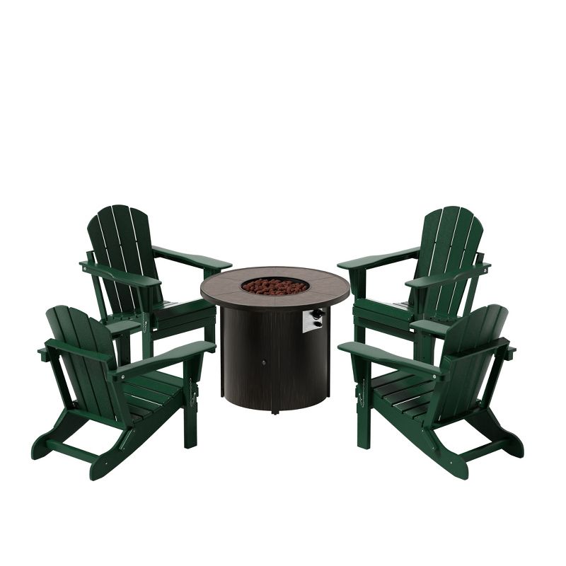 WestinTrends Outdoor Patio Folding Adirondack Chair With Round Fire Pit Table Sets, 1 of 3