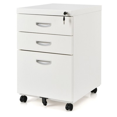 Costway 3-Drawer Mobile File Cabinet Steel for Legal/Letter Files w/Lock Handle