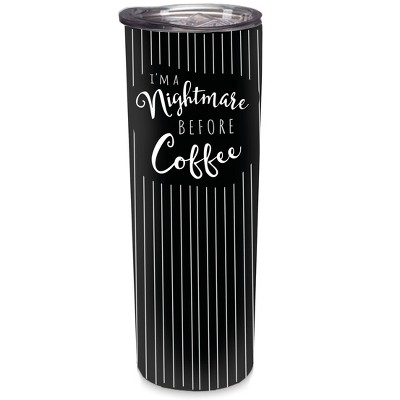 Elanze Designs Nightmare Before Coffee Black Pinstripe 20 ounce Stainless Steel Travel Tumbler