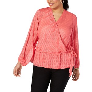 I.N.C International Concepts Womens Textured Wrap Blouse, Pink, 2X - 1 of 1