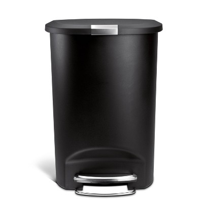 Black Plastic Semi-Round Step Trash Can with Steel Pedal