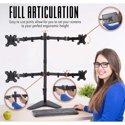 Black Adjustable Quadruple Monitor Mount with Freestanding Base