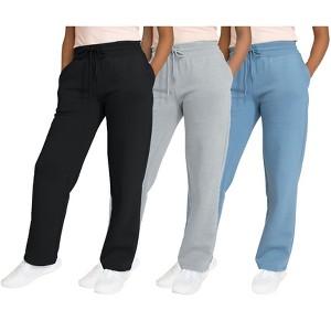 Blue Ice Women's Heavyweight Wide Leg Loose Fit Fleece Sweatpants-3 Pack - 1 of 2