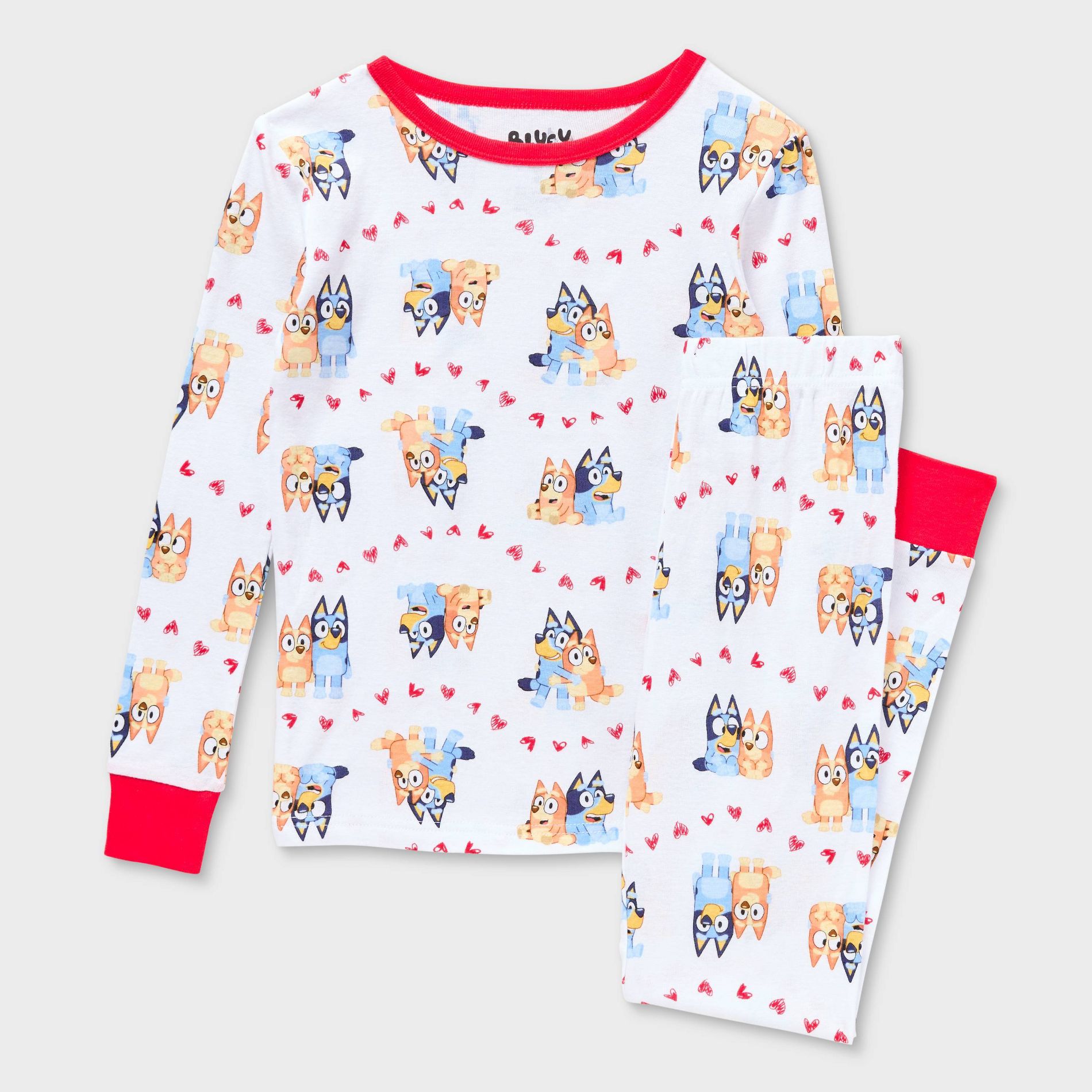 Kids' 2pc Bluey Valentine's Day Tight Fit Pajama Set - White