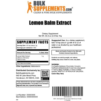 BulkSupplements Lemon Balm Extract Powder