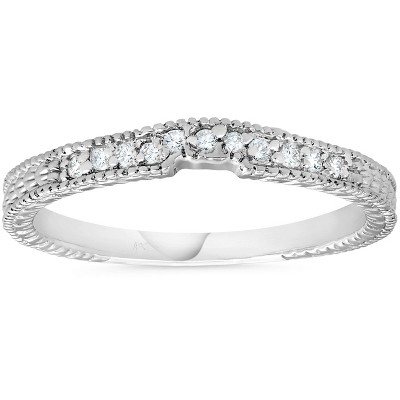 Pompeii3 1/10ct Vintage Diamond Notched Wedding Ring 14K White Gold