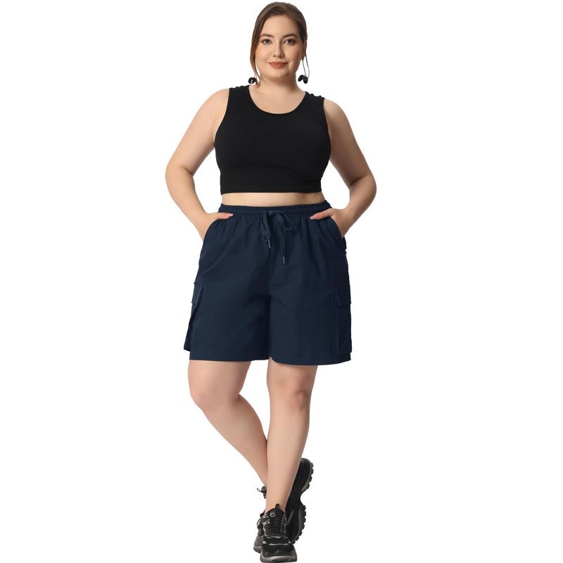 Agnes Orinda Women's Plus Size Drawstring Elastic High Waist Pockets Casual Cargo Shorts, 3 of 6