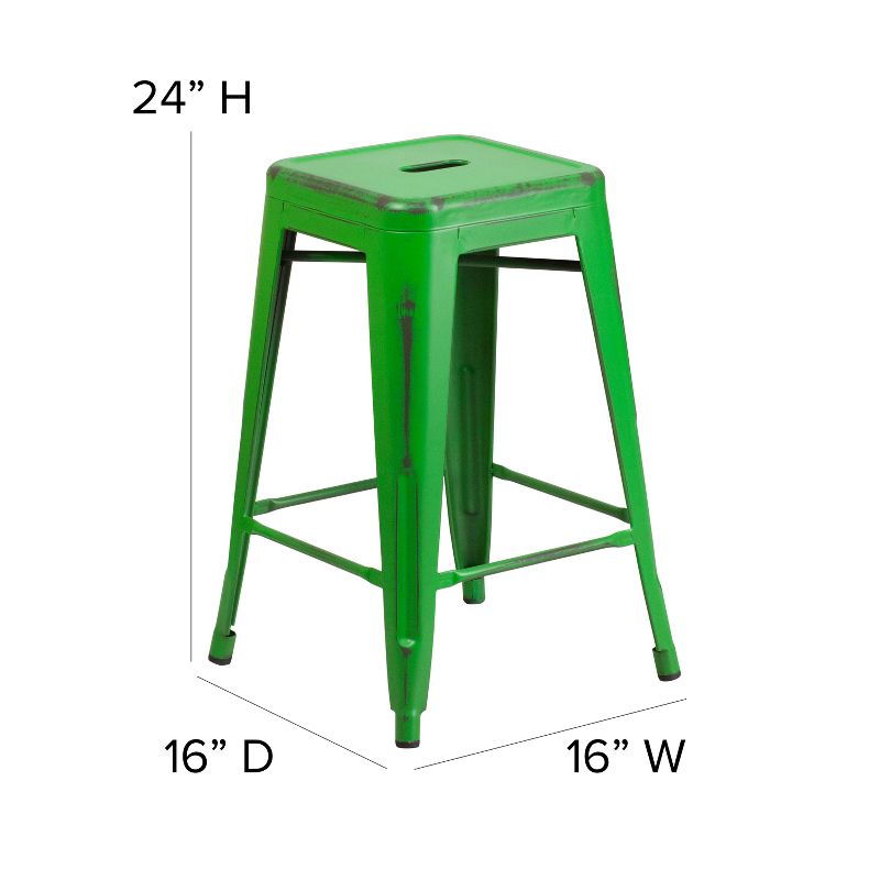 Flash Furniture Commercial Grade 24" High Backless Distressed Metal Indoor-Outdoor Counter Height Stool, 5 of 22
