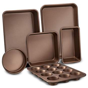 Perlli Baking Pan 10 Piece Set Nonstick Carbon Steel Oven Bakeware Kitchen  Set with Silicone Handles, Cookie Sheets, Round Cake Pans, Square Pan, Loaf