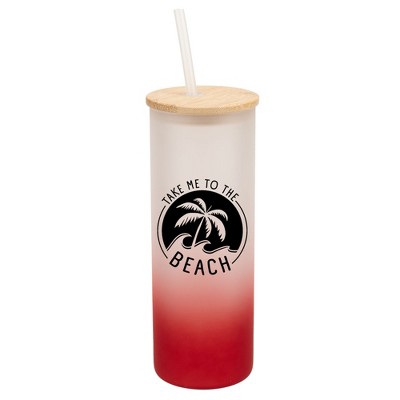 Elanze Designs Take Me To The Beach Summer Vibes Wrap-Around Design 25 Ounce Frosted Gradient Glass On-The-Go Coffee Travel Skinny Tumbler Mug Cup,