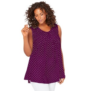 Roaman's Women's Plus Size Pleated Tank - 1 of 4
