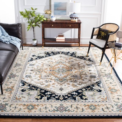 Beige and Navy Hand-Tufted Wool Rectangular Area Rug