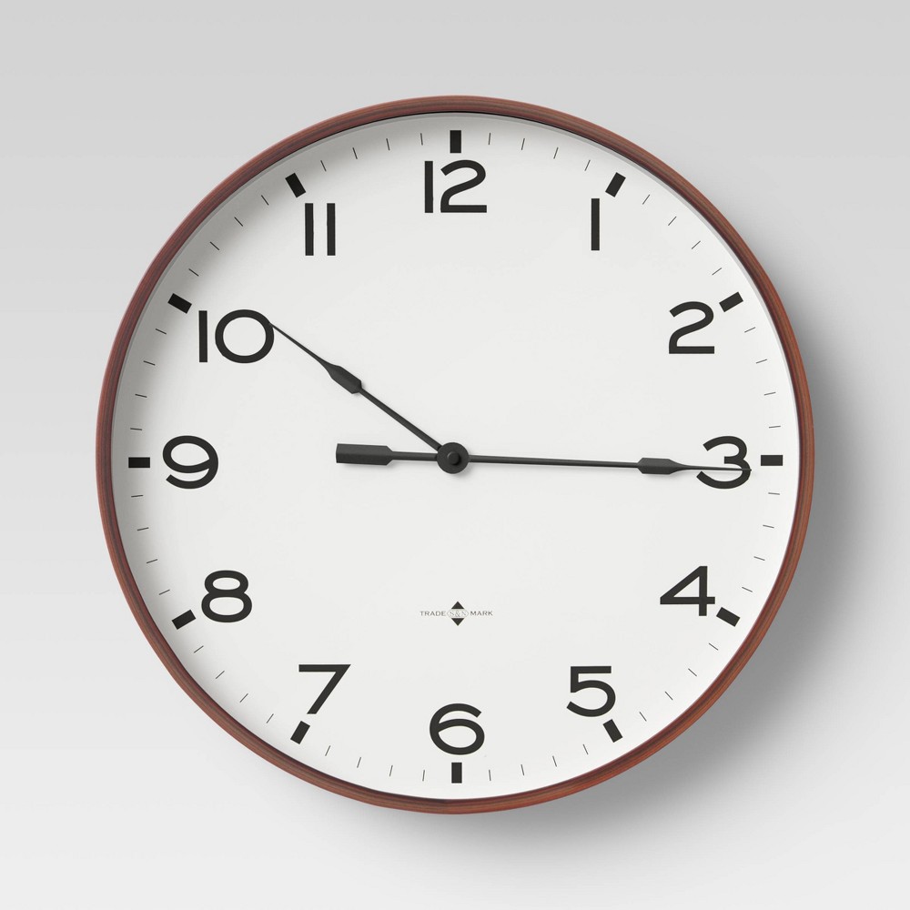 Photos - Wall Clock 16" Thin Frame  Red/Brown - Threshold™: Elegant Indoor Timepiece, Bold Numerals