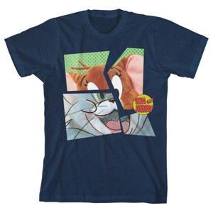 Tom & Jerry Plush And Sketch Collage Art Youth Navy T-shirt - 1 of 1
