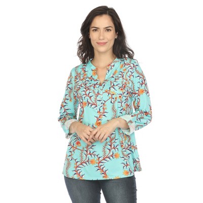 White Mark Women's Paisley Button Front Tunic Top