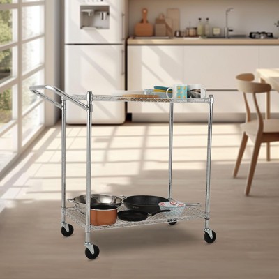 Commercial Grade Utility Cart, 2 Tires Wire Rolling Cart, Steel Service Cart with Wheels