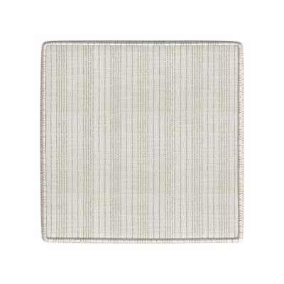 Cream Pinstripe Tufted Square Storage Ottoman with Wood Legs