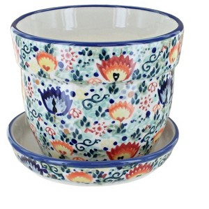 Blue Rose Polish Pottery D035 Manufaktura Medium Flower Pot - 1 of 1