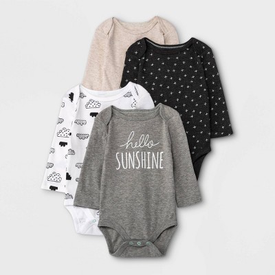 Baby 4pk Long Sleeve Bodysuit - Cloud Island™ Black/White Preemie