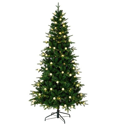 7-Foot Green Slim Artificial Christmas Tree with Multi-Color LED Lights