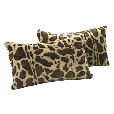 Set of 2 Brown Faux Fur Leopard Print Throw Pillows