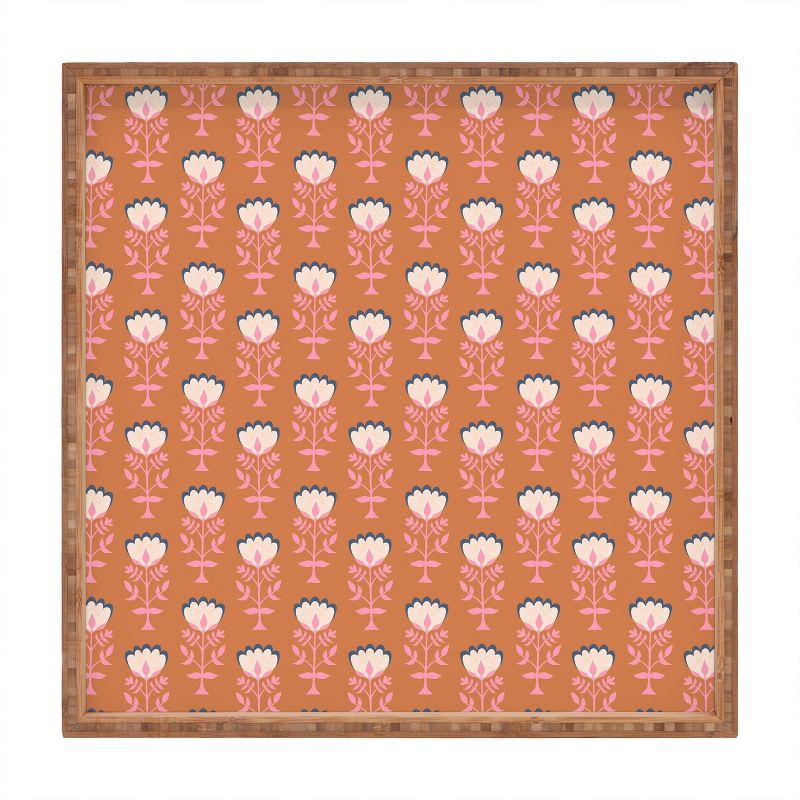 Schatzi Brown Norr Flower Orange Square Bamboo Tray - Deny Designs, 1 of 3