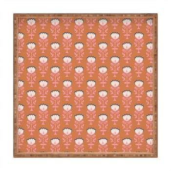 Schatzi Brown Norr Flower Orange Square Bamboo Tray - Deny Designs
