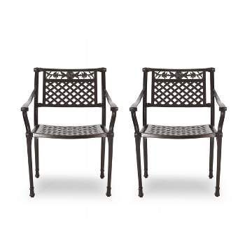 Ridgecrest 2pk Aluminum Traditional Dining Chairs - Hammered Bronze - Christopher Knight Home