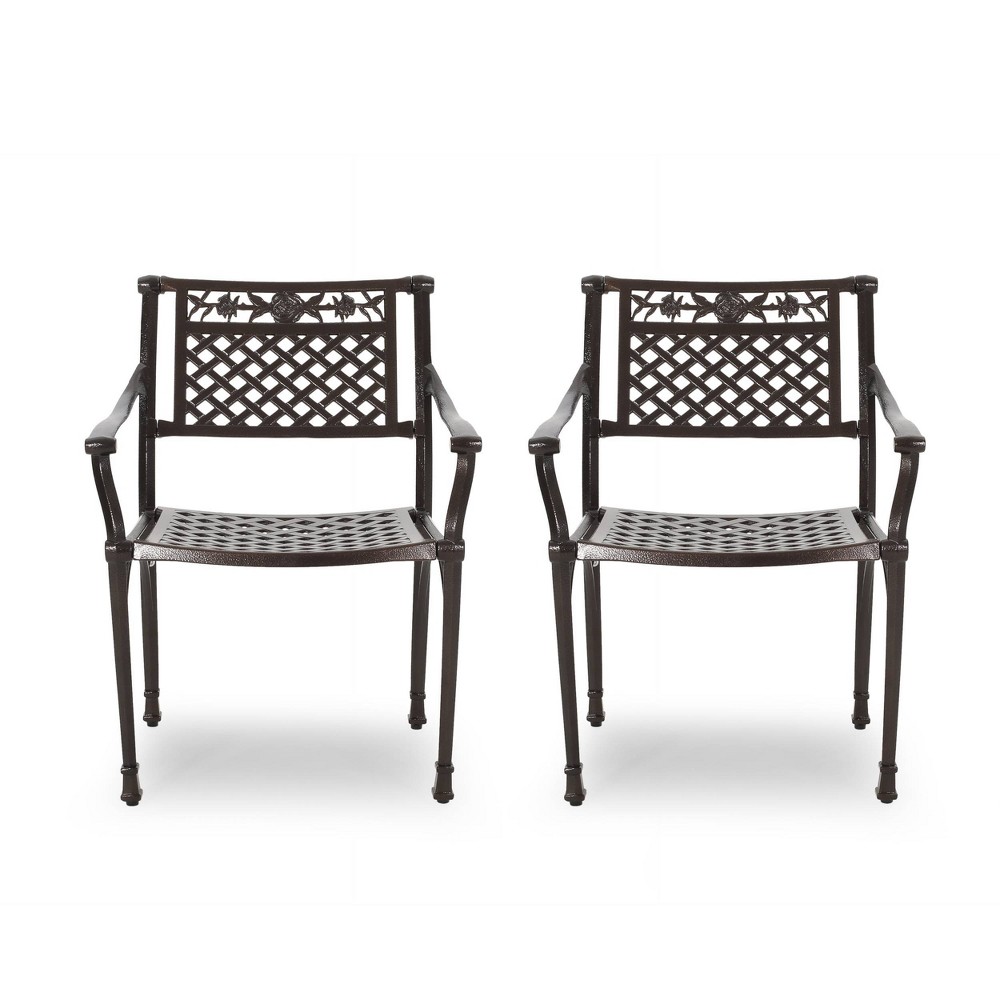 Ridgecrest 2pk Aluminum Traditional Dining Chairs – Hammered Bronze – Christopher Knight Home  – Patio​