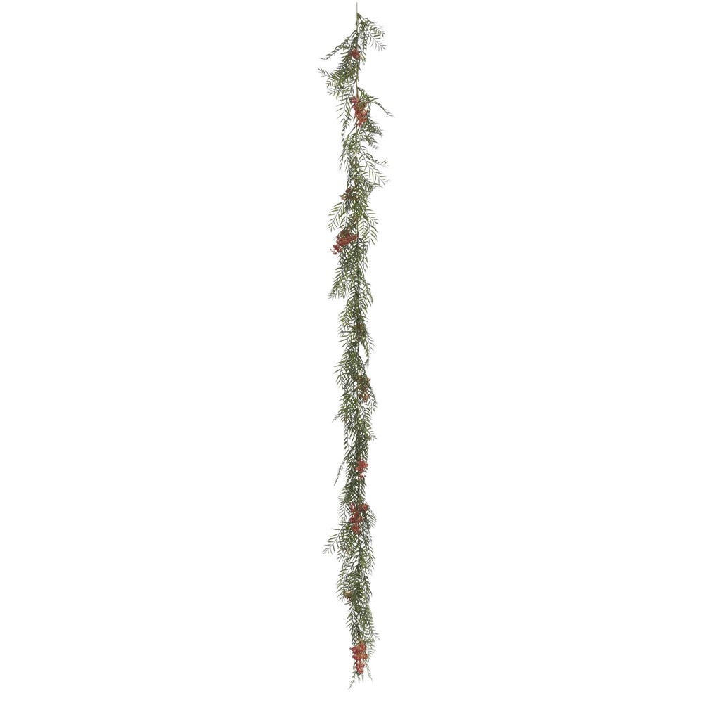 Artificial Brazil Berry/Leaf Garland (6') - Vickerman: Faux Polyester Greenery, Indoor Wall Decor, Unlit