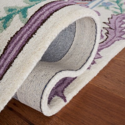 Ivory and Purple Hand Tufted Wool Area Rug