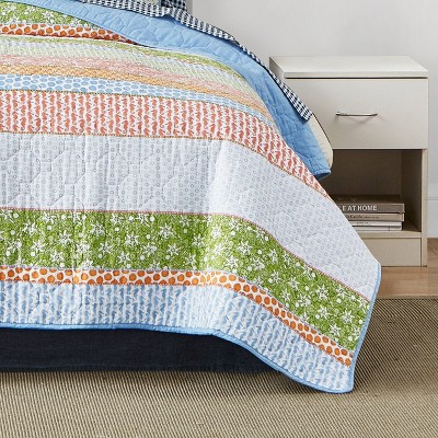 Bohemian Bliss Reversible Cotton Quilt Set in Chambray Blue, Full Size