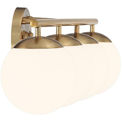 Soft Gold 33" Modern Wall Light with Frosted Globe Shades