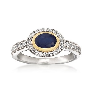 Ross-Simons 1.00 Carat Sapphire and .50 ct. t.w. White Zircon Ring in Sterling Silver With 14kt Yellow Gold - 1 of 4