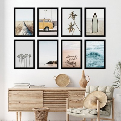 Framed Wall Art Set of 6 California Coastal Beach Prints. 24x36