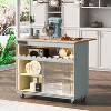 Kitchen Island Cart, Kitchen Cart with Drop Leaf, 2 Sliding Glass Doors, 2 Cabinet, 1 Open Shelf Rolling Mobile Cart with LED Light and Power Outlets - 4 of 4