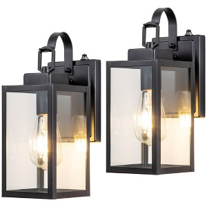 C Cattleya 1-Light Matte Black Dusk to Dawn Outdoor Wall Lights with Tempered Glass Panes (2-Pack) - 1 of 4