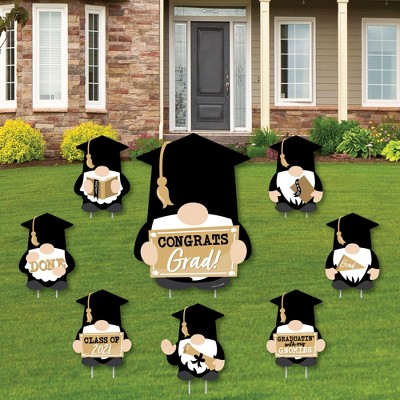 Big Dot of Happiness Grad Gnomes - Yard Sign and Outdoor Lawn Decorations - 2021 Graduation Party Yard Signs - Set of 8