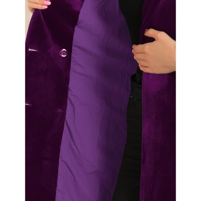 Женские куртки Allegra K Women's Velvet Lapel Double Breasted Long Outerwear Winter Coats Small Purple — фото 5