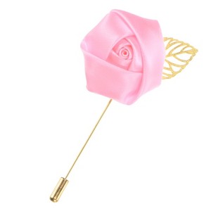 Unique Bargains Wedding Groom Suit Ribbon Rose Flower Lapel Pin with Gold Leaf 1 Pc - 1 of 4