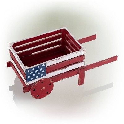 21" Rustic Red and White Wooden Wheelbarrow Planter