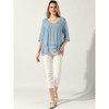 Allegra K Women's Lace Trim Ruched Comfy Summer 1/2 Sleeve V Neck Shirt - 2 of 4