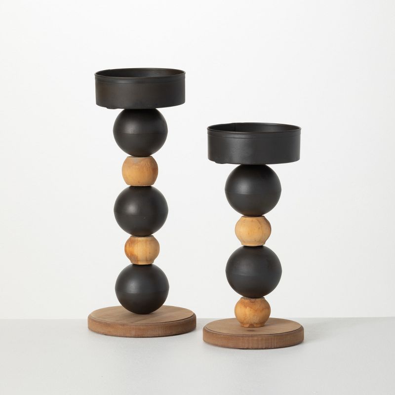 Sullivans Stacked Sphere Pillar Candle Holders Set of 2, 14"H & 11.25"H Black, 1 of 5