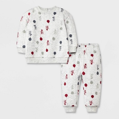 Image of Baby Boys' Disney Mickey Mouse & Friends Ribbed Top and Bottom Set - Gray 3-6M