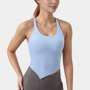 Anna-Kaci Active Women's Scoop Neck Racerback Tank Top with Handkerchief Hem and Built-In Shelf Bra for Low Impact Activity - 1 of 4