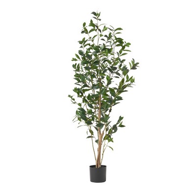 Artificial Laurel Tree 5.33Ft, Realistic Indoor Fake Potted Plants, Flexible Iron Frames Lifelike Faux Tree Home Decor For Front Porch Back Yard