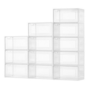 VEVOR Shoe Storage Boxes, 12 Pack Clear Stackable Shoe Boxes Storage Organizers with Magnetic Door, Fit up to US Size 13, Transparent White - 1 of 4