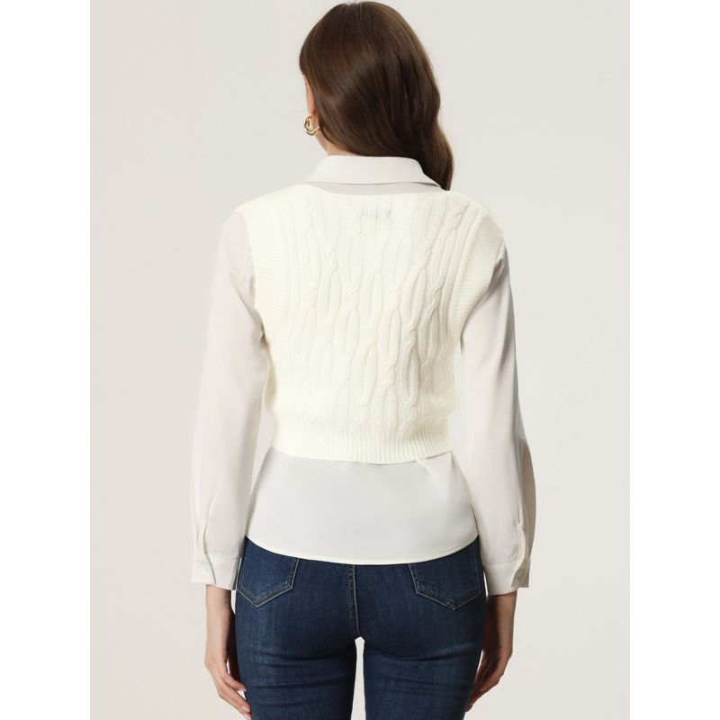 Allegra K Women's Deep V-Neck Knitwear Cable Crop Sweater Vest, 4 of 6